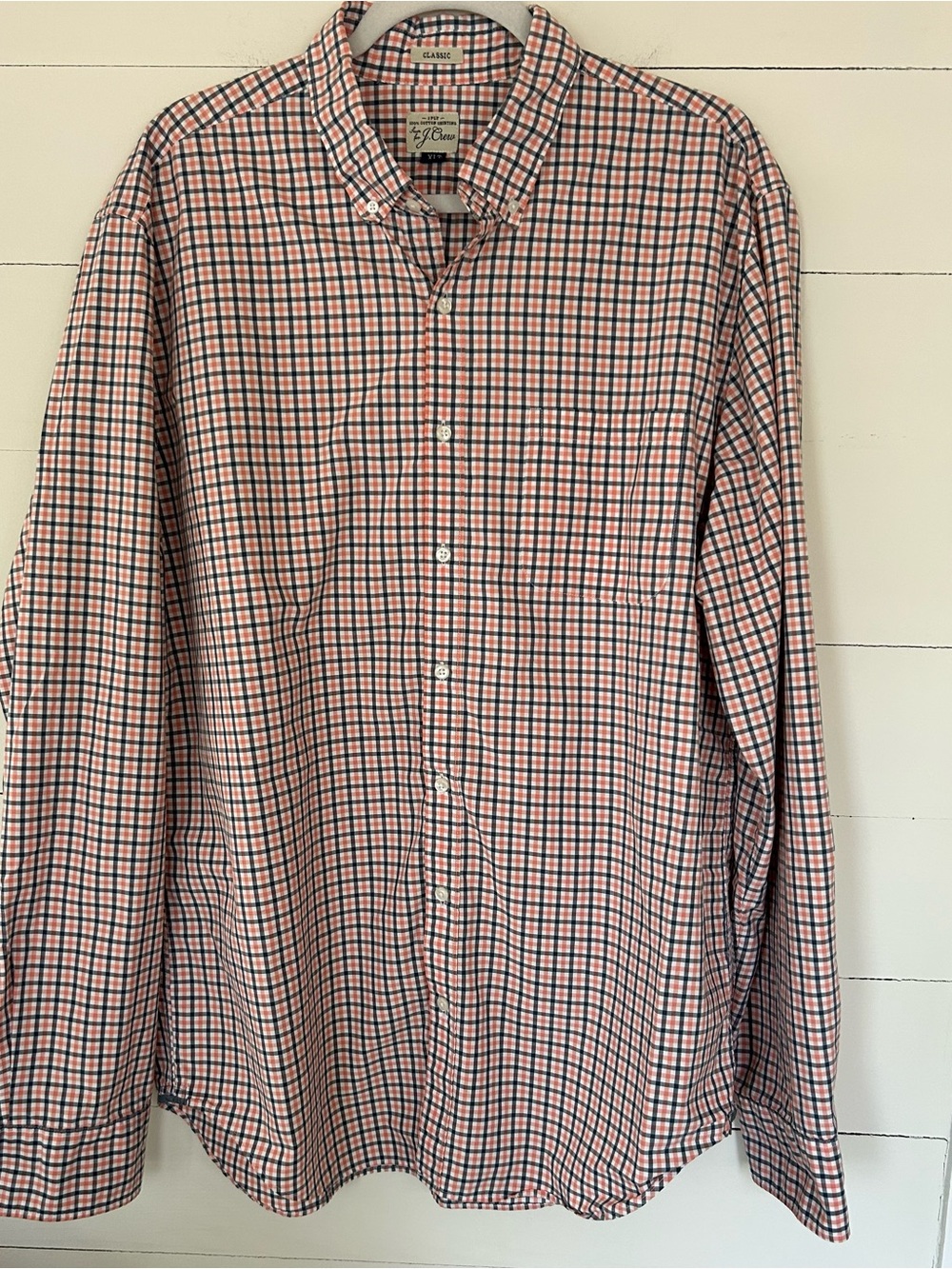 J. Crew Men's Button-Down Plaid Shirt - Orange and Navy Size XLT
